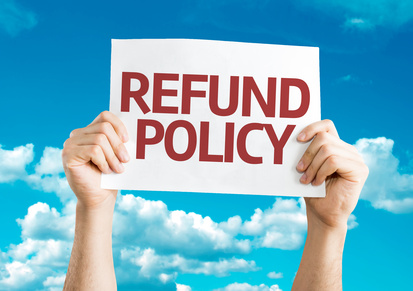 Refund Policy card with sky background