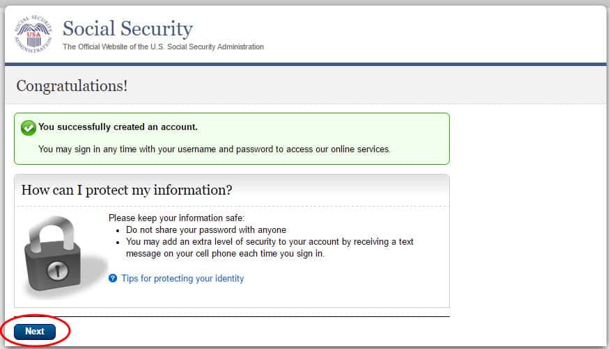 open a my social security account step #5