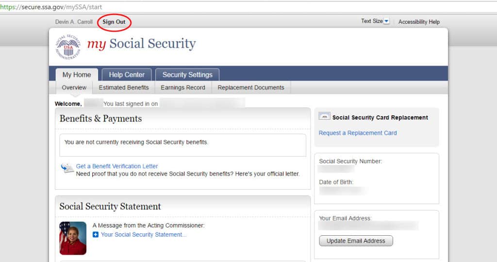 sign out social security online