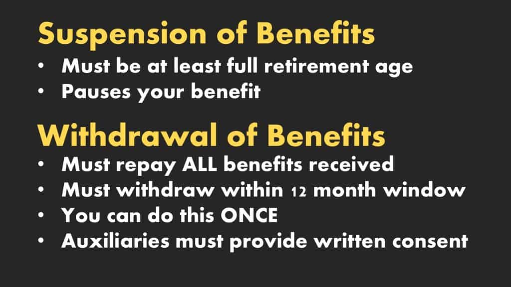 suspension of benefits vs withdrawal of benefits